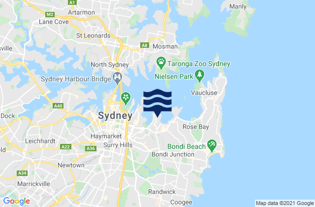 Carte des horaires des marées pour Darling Point, Australia
