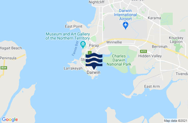 Carte des horaires des marées pour Darwin, Australia