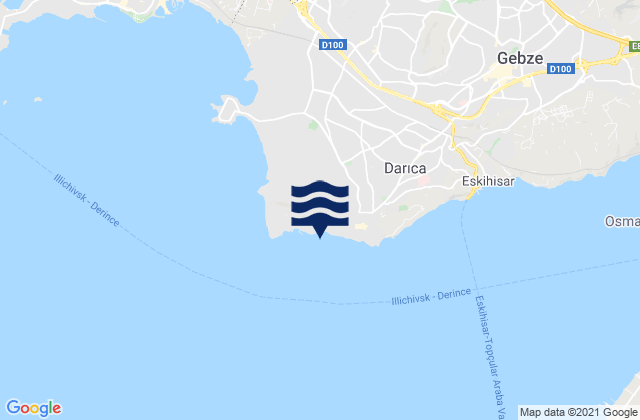 Carte des horaires des marées pour Darıca, Turkey
