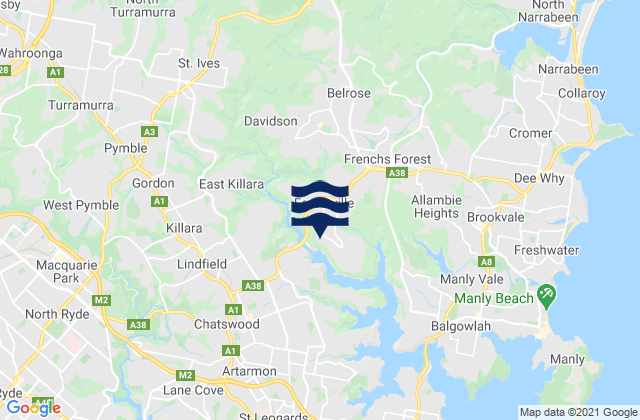 Carte des horaires des marées pour Davidson, Australia