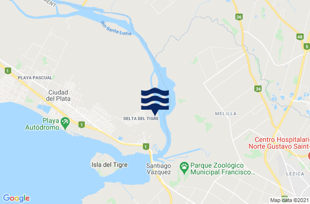 Carte des horaires des marées pour Delta del Tigre, Uruguay