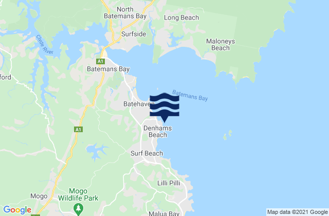 Carte des horaires des marées pour Denhams Beach, Australia