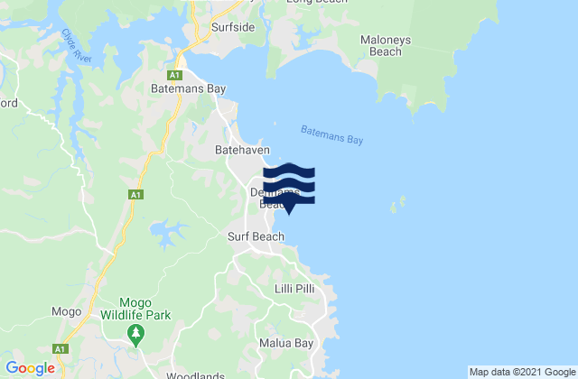 Carte des horaires des marées pour Denhams Beach, Australia