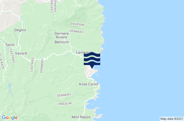 Carte des horaires des marées pour Dennery, Saint Lucia