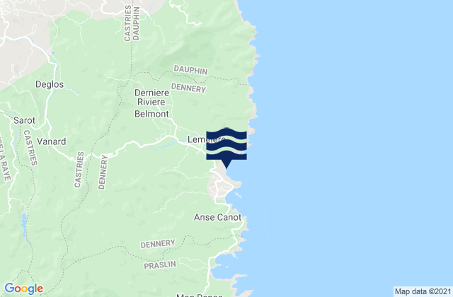 Carte des horaires des marées pour Dennery, Saint Lucia