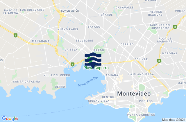 Carte des horaires des marées pour Departamento de Montevideo, Uruguay