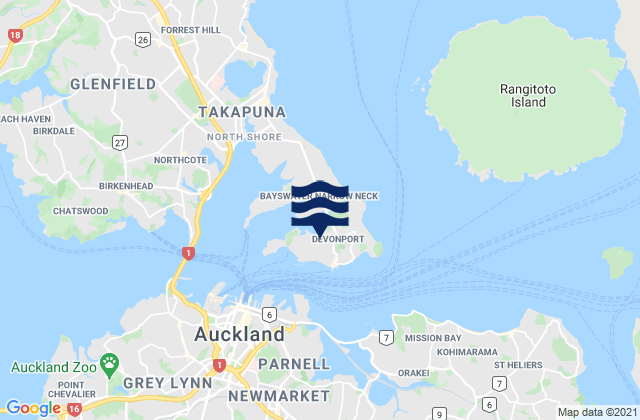 Carte des horaires des marées pour Devonport Beach, New Zealand