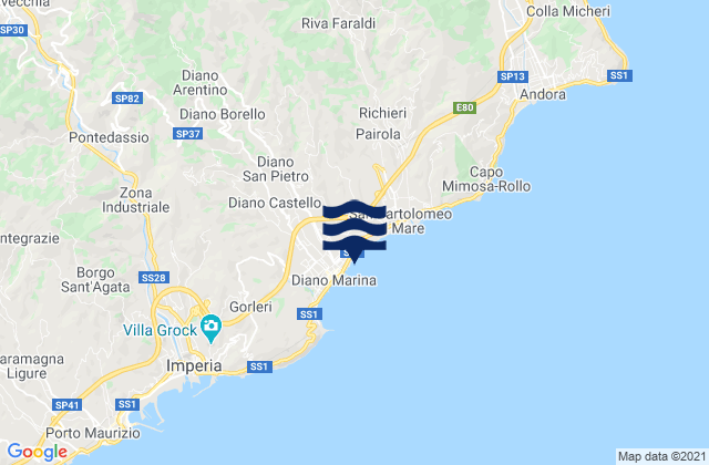 Carte des horaires des marées pour Diano Castello, Italy