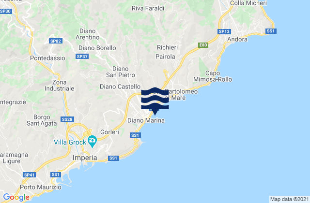 Carte des horaires des marées pour Diano Marina, Italy