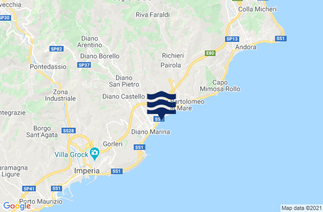 Carte des horaires des marées pour Diano San Pietro, Italy