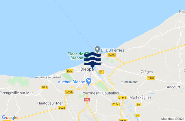 Carte des horaires des marées pour Dieppe, France