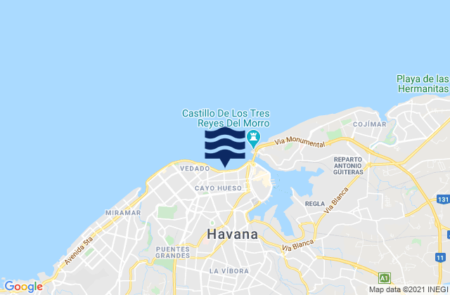 Carte des horaires des marées pour Diez de Octubre, Cuba