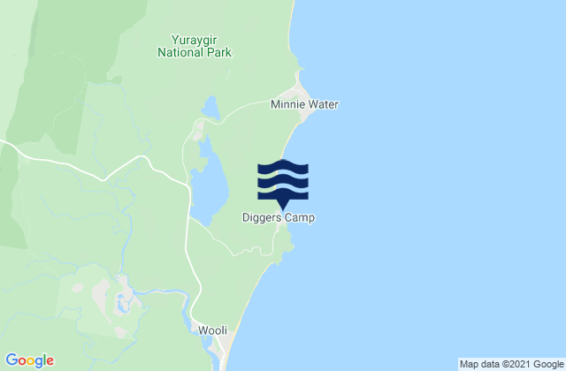 Carte des horaires des marées pour Diggers Camp Beach, Australia
