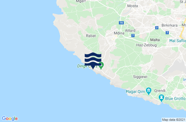 Carte des horaires des marées pour Dingli, Malta