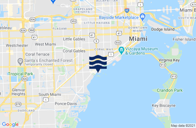 Carte des horaires des marées pour Dinner Key Marina Biscayne Bay, United States