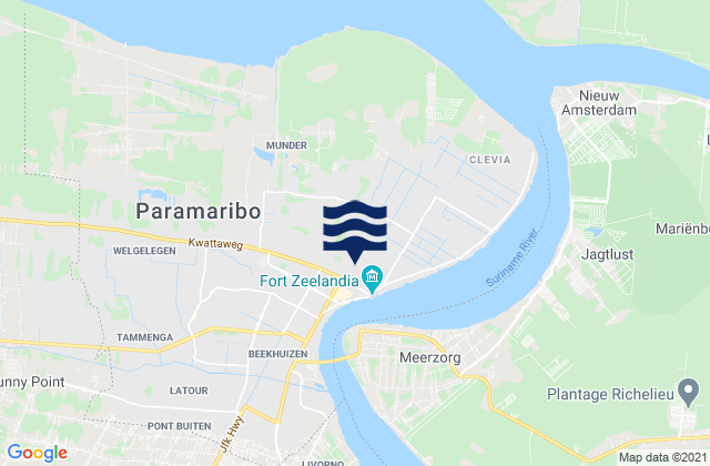 Carte des horaires des marées pour Distrikt Paramaribo, Suriname