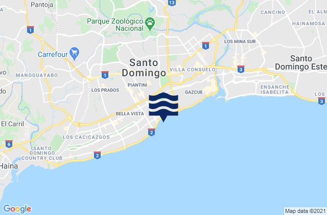 Carte des horaires des marées pour Distrito Nacional, Dominican Republic
