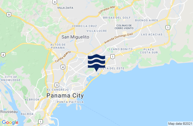 Carte des horaires des marées pour Distrito San Miguelito, Panama