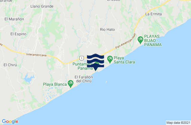 Carte des horaires des marées pour Distrito de Antón, Panama
