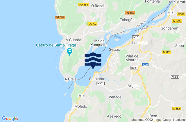 Carte des horaires des marées pour Distrito de Viana do Castelo, Portugal