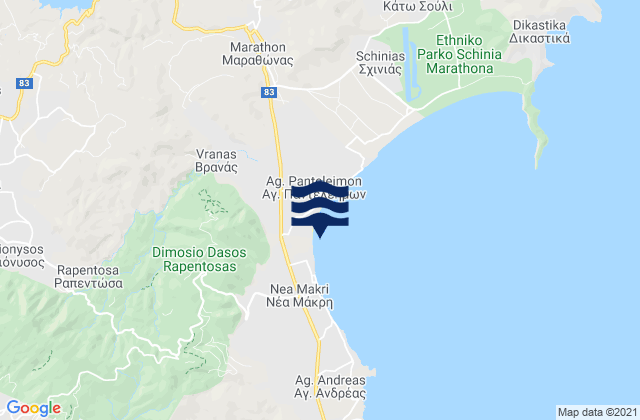 Carte des horaires des marées pour Diónysos, Greece