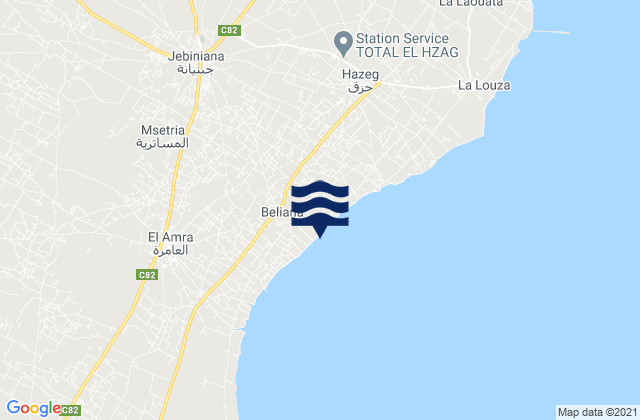 Carte des horaires des marées pour Djebeniana, Tunisia