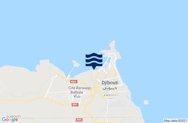 Carte des horaires des marées pour Djibouti Gulf of Aden, Somalia