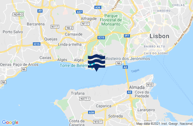 Carte des horaires des marées pour Doca do Bom Sucesso, Portugal