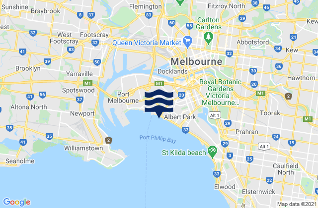 Carte des horaires des marées pour Docklands, Australia