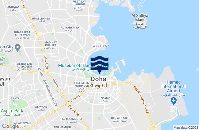 Carte des horaires des marées pour Doha, Qatar