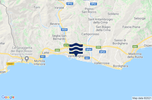 Carte des horaires des marées pour Dolceacqua, Italy
