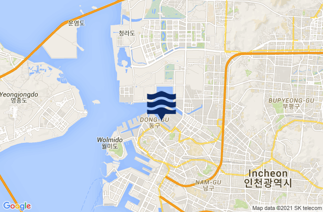 Carte des horaires des marées pour Dong-gu, South Korea