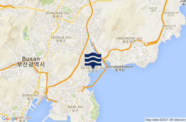 Carte des horaires des marées pour Dongnae, South Korea
