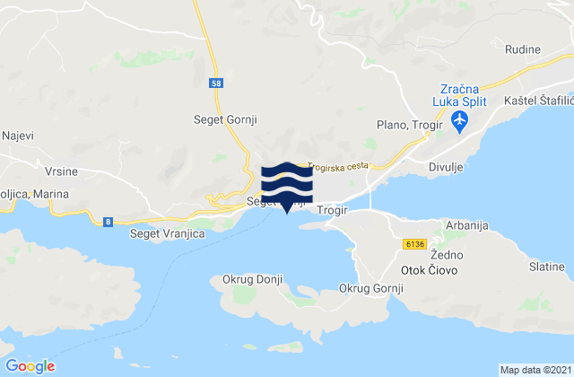 Carte des horaires des marées pour Donji Seget, Croatia
