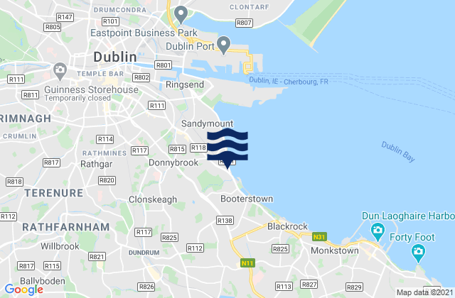 Carte des horaires des marées pour Donnybrook, Ireland