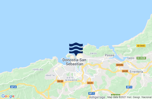 Carte des horaires des marées pour Donostia / San Sebastián, Spain