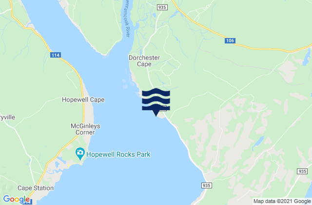Carte des horaires des marées pour Dorchester Cape, Canada