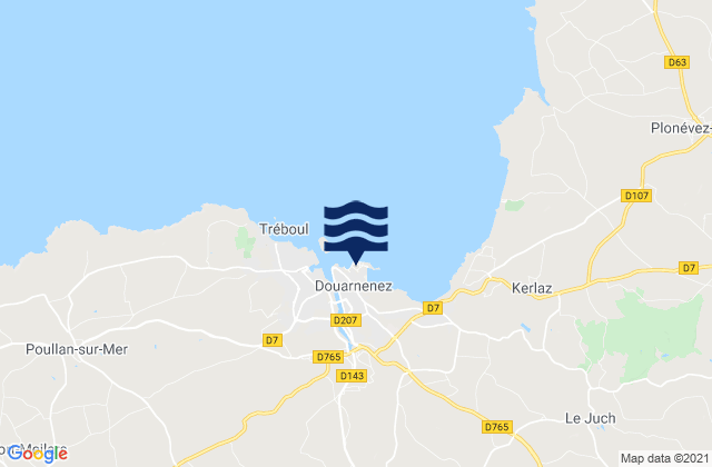 Carte des horaires des marées pour Douarnenez, France