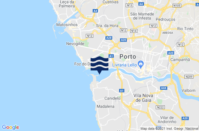 Carte des horaires des marées pour Douro, Portugal