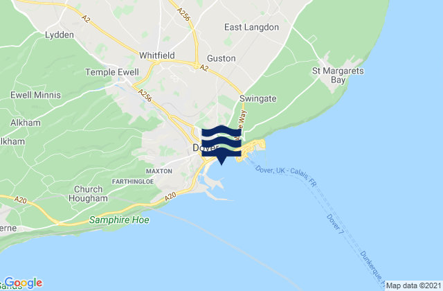 Carte des horaires des marées pour Dover Harbour Beach, France