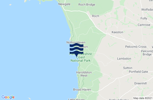 Carte des horaires des marées pour Druidston Haven Beach, United Kingdom