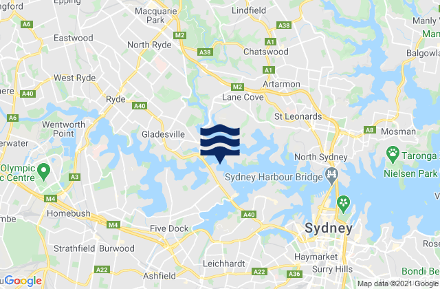 Carte des horaires des marées pour Drummoyne, Australia