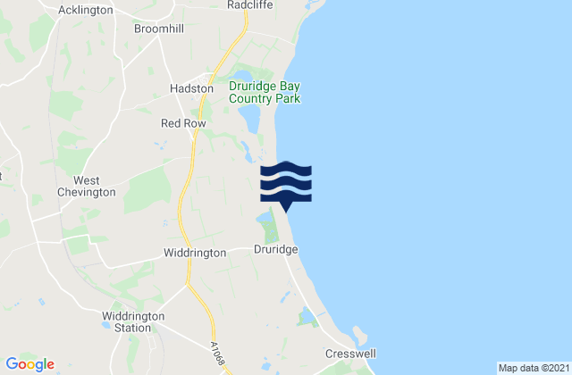 Carte des horaires des marées pour Druridge Bay Beach, United Kingdom