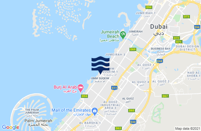 Carte des horaires des marées pour Dubai, United Arab Emirates