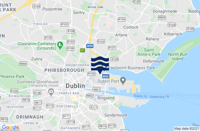 Carte des horaires des marées pour Dublin City, Ireland