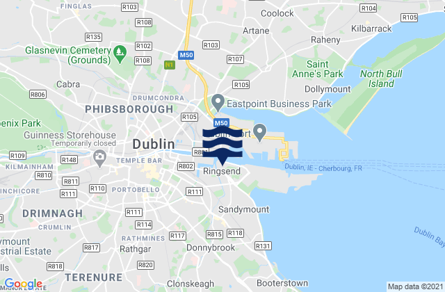 Carte des horaires des marées pour Dublin, Ireland