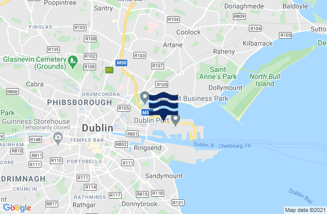 Carte des horaires des marées pour Dublin Port, Ireland