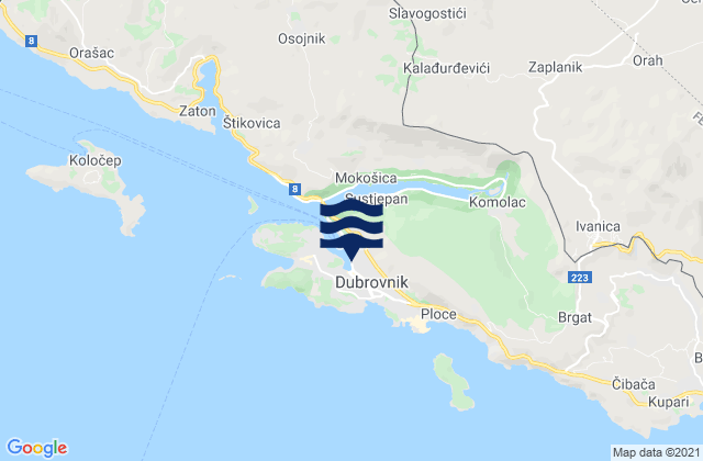 Carte des horaires des marées pour Dubrovačko-Neretvanska Županija, Croatia
