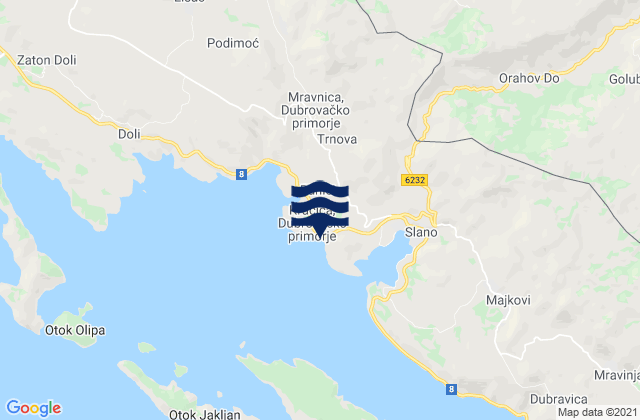 Carte des horaires des marées pour Dubrovačko primorje, Croatia