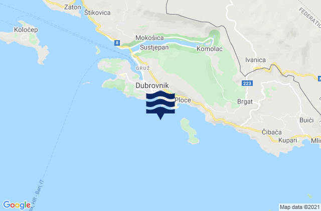 Carte des horaires des marées pour Dubrovnik (Ragusa), Croatia